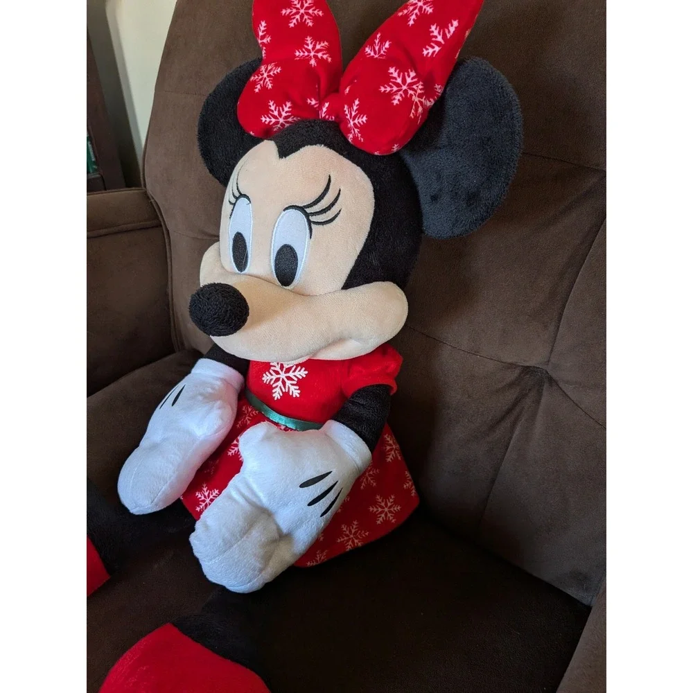Disney Minnie‎ Mouse Holiday Plush Snowflake Red Dress Christmas Stuffed Animal